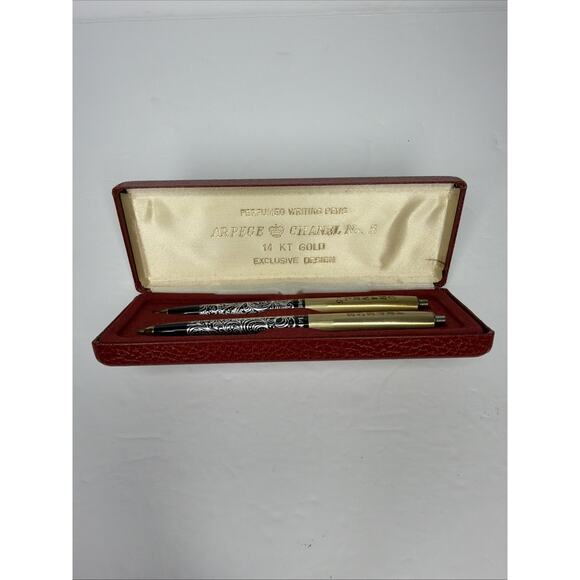 Chanel No. 5 Arpege 14kt Gold Filigree Ballpoint 2 Pen Set Writing Vintage Gift - Picture 4 of 7